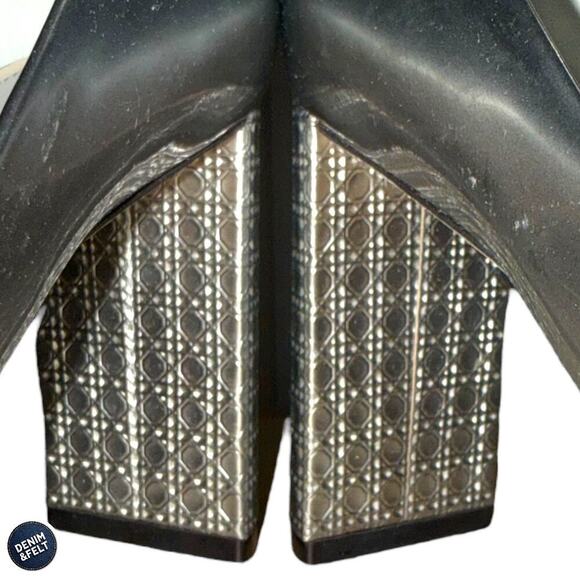 Christian Dior Cannage Block Heel Pumps 38.5 Silver Metallic Made in Italy - Picture 9 of 15